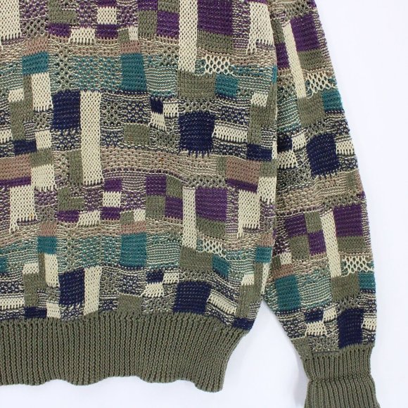 Vintage Bellagio Sweater Mens Brown Pullover Geometric Pattern Knit Italy 90s - Picture 4 of 10